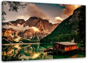 Obraz na plátně Itálie dům u horského jezera - 120x80 cm