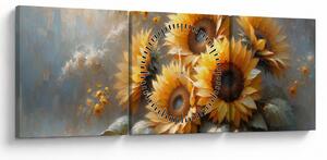 Obraz - Maľba slnečníc (s hodinami) (90x30 cm)