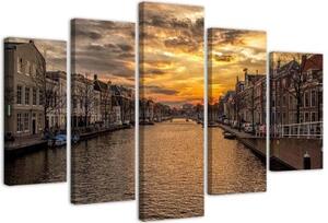 Obraz na plátně pětidílný Říční město Amsterdam - 150x100 cm