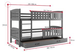 Poschodová posteľ FLORENT 2 + úložný priestor + matrac + rošt ZADARMO, 80x190 cm, biela, grafitová