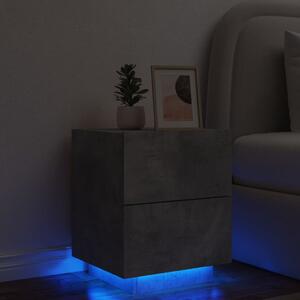 Nočný stolík s LED svetlami betónovo sivý kompozitné drevo