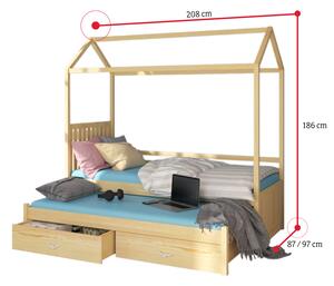 Detská posteľ MELICHAR Domček so zábranou + matrac, 90x200/90x190, ružová