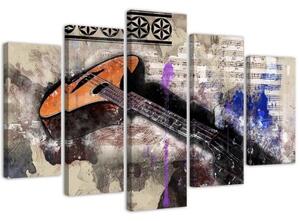 Obraz na plátně pětidílný Kytara ABSTRACT Vintage - 100x70 cm