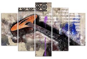 Obraz na plátně pětidílný Kytara ABSTRACT Vintage - 100x70 cm