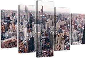 Obraz na plátně pětidílný Architektura panoramatu Chicaga - 150x100 cm