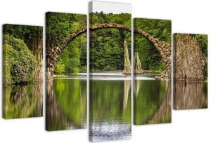 Obraz na plátně pětidílný Old Bridge Lake Forest - 150x100 cm