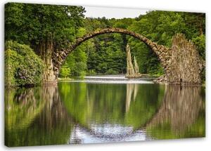 Obraz na plátně Obloukový most přes jezero - 120x80 cm