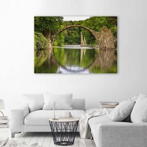 Obraz na plátně Obloukový most přes jezero - 60x40 cm