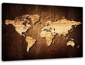 Obraz na plátně Mapa světa Dřevo - 100x70 cm