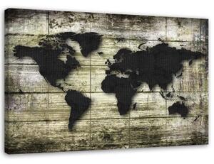 Obraz na plátně Prkenná černá mapa světa - 90x60 cm