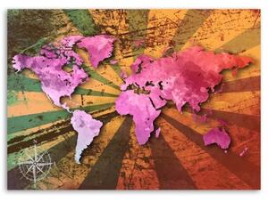 Obraz na plátně Mapa světa růžová Retro - 60x40 cm