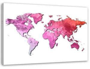 Obraz na plátně Růžová mapa světa - 120x80 cm