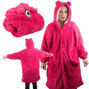 VERK Teplá televízna deka s rukávmi, kapucňou a gombíkmi - pink