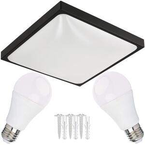 ECO LIGHT LED stropné svietidlo 2xE27 štvorcové čierne + 2x E27 10W neutrálna biela žiarovka