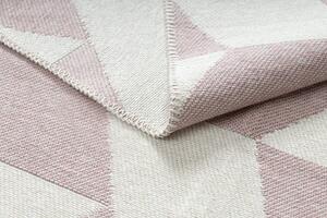 Obojstranný šnúrkový ekologický koberec TWIN 22992 Geometrický vzor, so strapcami, ružovo - krémový