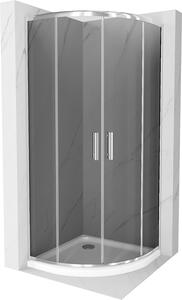Mexen Rio, štvrťkruhový sprchovací kút s posuvnými dverami 90 x 90 cm, 5mm šedé sklo, chrómový profil + biela sprchová vanička, 863-090-090-01-40-4110