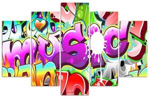Obraz na plátně pětidílný Abstraktní graffiti hudba - 100x70 cm