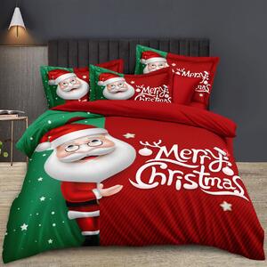 Bavlnené obliečky MERRY CHRISTMAS SANTA červené + obliečka na vankúšik 40 x 50 cm zadarmo