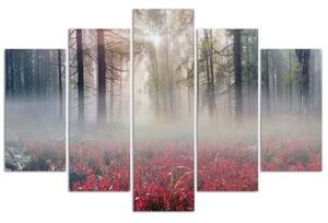 Obraz na plátně pětidílný Fog Forest Glade Květiny - 100x70 cm