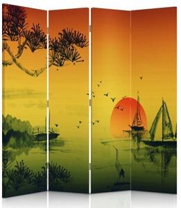 Ozdobný paraván Západ slunce v Japonsku - 145x170 cm, štvordielny, klasický paraván