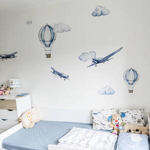 INSPIO-textilná prelepiteľná nálepka - Samolepky na stenu pre deti - Akvarelové lietadlá a balóny