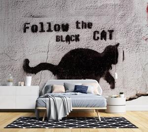Fototapeta, Banksy Graffiti Černá kočka - 350x245 cm