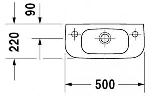 Duravit D-Code - Umývadielko 500x220 mm, otvor pre batériu vpravo, biela 07065000082