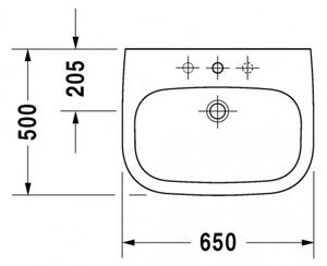 Duravit D-Code - Umývadlo 650x500 mm, s prepadom, biela 23106500002