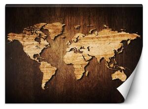 Fototapeta, Mapa světa na dřevě - 150x105 cm
