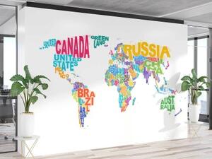 Fototapeta, Mapa světa - barevné nápisy - 100x70 cm