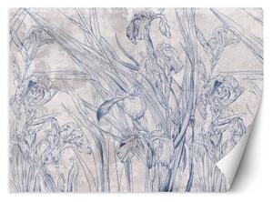 Fototapeta, Modré obrysy listů a květů - 100x70 cm