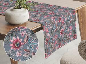 Biante Dekoračný behúň na stôl PML-043 Tropické kvety na sivom 20x120 cm
