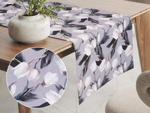Biante Dekoračný behúň na stôl PML-034 Biele tulipány na sivom 35x160 cm