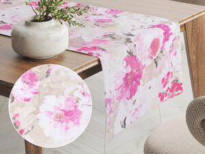 Biante Dekoračný behúň na stôl PM-030 Ružové maľované kvety 45x140 cm