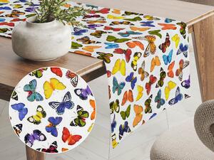 Biante Dekoračný behúň na stôl Leona LN-062 Farebné motýliky na bielom 20x140 cm