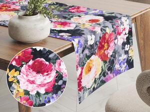 Biante Dekoračný behúň na stôl PM-020 Maľované kvety na sivom 35x180 cm