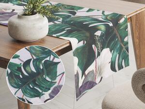 Biante Dekoračný behúň na stôl Leona LN-146 Tropické listy s kvetmi na režnom 45x120 cm