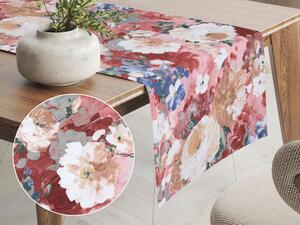 Biante Dekoračný behúň na stôl PM-054 Maľované kvety na ružovom 20x120 cm