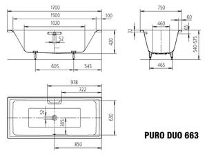 Kaldewei Puro Duo - Vaňa 1700x750 mm, alpská biela 266300010001