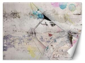 Fototapeta, Gejša s deštníkem Betonová zeď - 368x254 cm