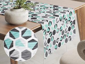 Biante Dekoračný behúň na stôl Leona LN-032 Tyrkysovo-sivé hexagóny 45x180 cm
