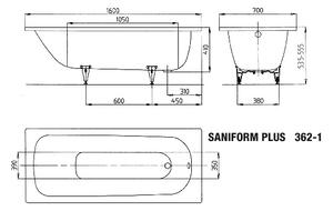 Kaldewei Saniform Plus - Vaňa 1600x700 mm, alpská biela 111700010001