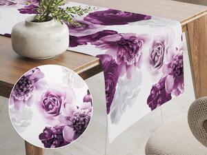 Biante Dekoračný behúň na stôl PM-029 Veľké fialové kvety 35x140 cm