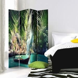 Ozdobný paraván Palmy Tropické moře - 145x170 cm, štvordielny, klasický paraván