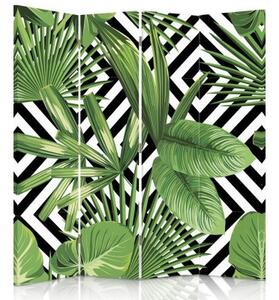 Ozdobný paraván Geometrické listy palmy zelené - 145x170 cm, štvordielny, klasický paraván