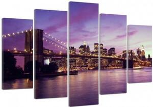 Obraz na plátně pětidílný Západ slunce na Manhattanu v New Yorku - 100x70 cm