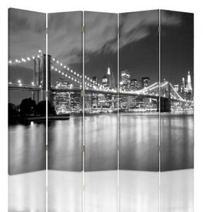 Ozdobný paraván, Panorama z Brooklynského mostu - 180x170 cm, päťdielny, klasický paraván