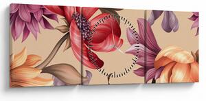 Obraz - Vintage kvety (s hodinami) (90x30 cm)