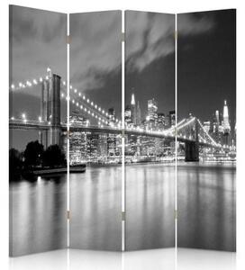 Ozdobný paraván, Panorama z Brooklynského mostu - 145x170 cm, štvordielny, klasický paraván