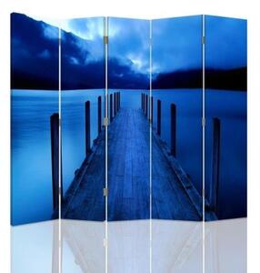 Ozdobný paraván Nástupiště Blue Lake - 180x170 cm, päťdielny, klasický paraván
